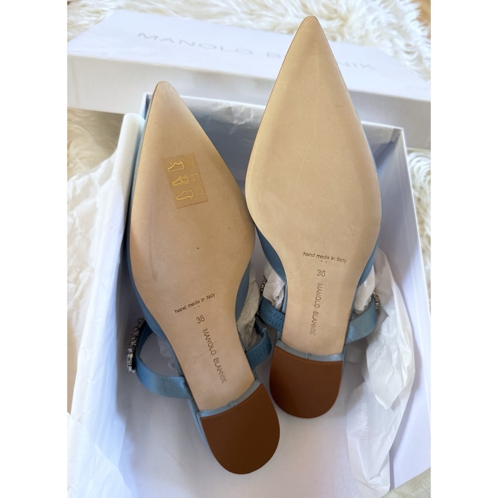 NEW MANOLO BLAHNIK Lutara Crystal-Band Satin Flat Ballerina Mules Flats 36 - Picture 4 of 6